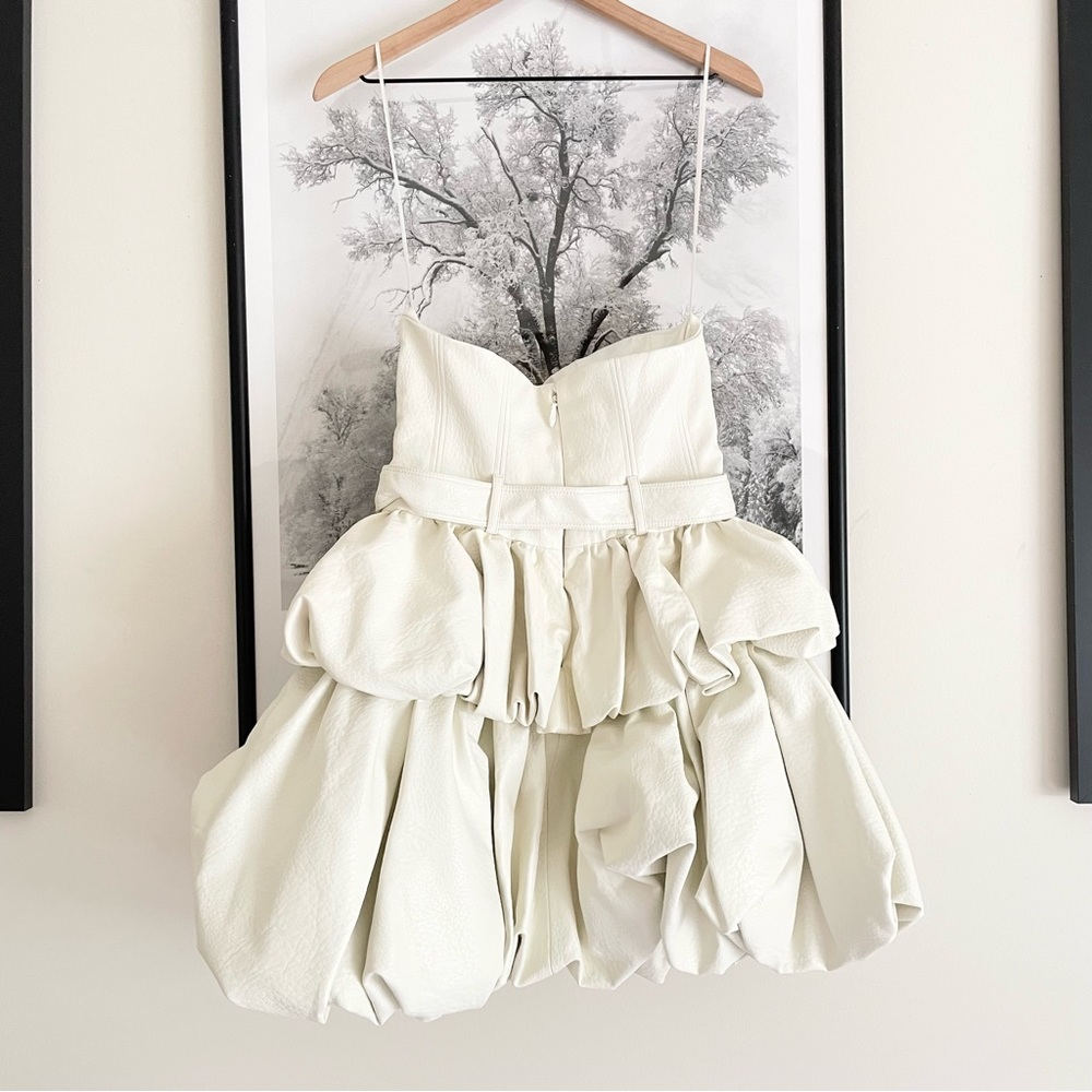 Anthropologie Faux Leather Strapless Mini Dress Ivory Bubble Medium - Picture 10 of 16